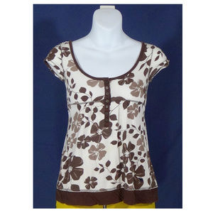 ABERCROMBIE CUTE SHORT SLEEVE FLORAL BROWN TOP XS